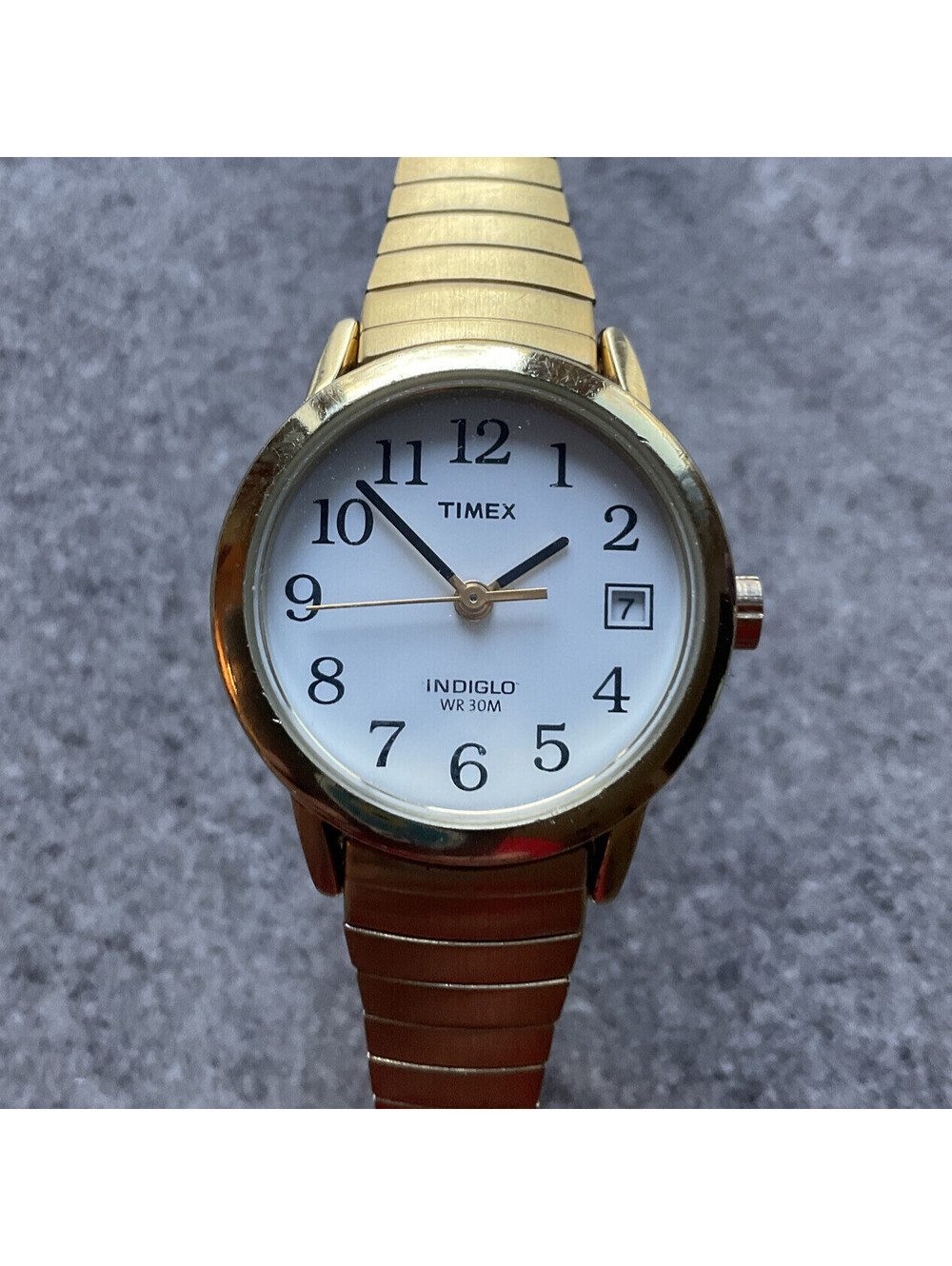 Timex Easy Reader Womens Watch Gold Tone Case White Dial Gold Expansion Band A4